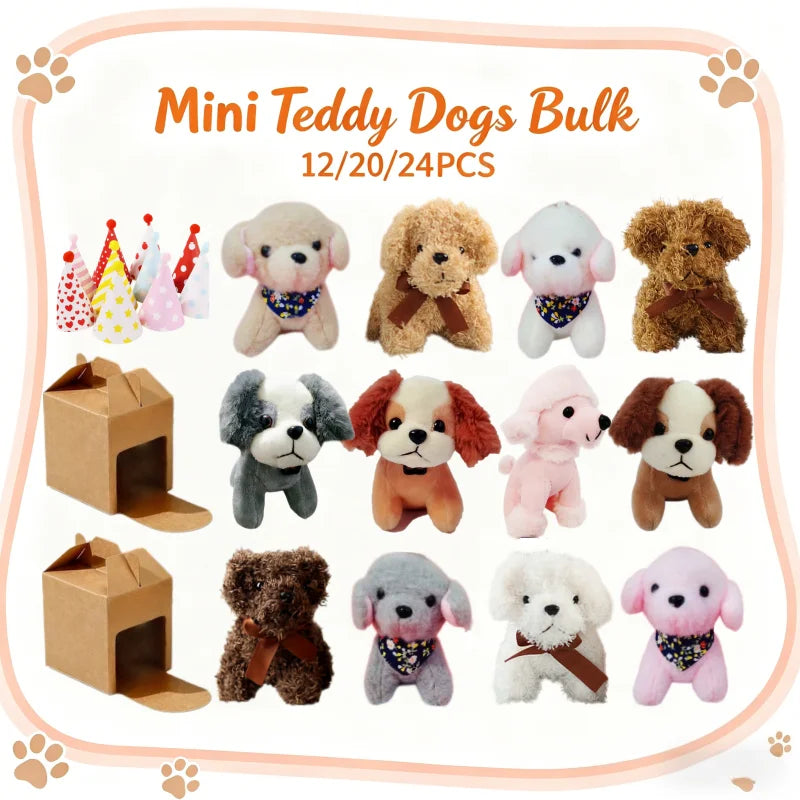 12/20/24 Sets 4.7Inch Adopt A Puppy Party Favor Teddy Puppy Stuffed Animal Toy With Mini Hat Puppy House For Birthday Party Gift