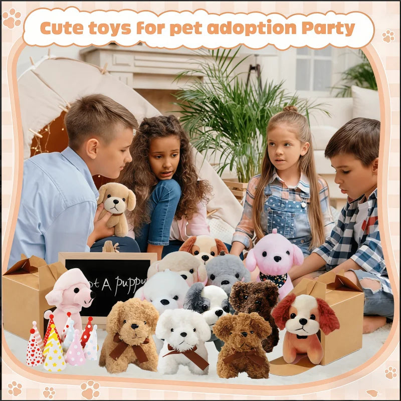 12/20/24 Sets 4.7Inch Adopt A Puppy Party Favor Teddy Puppy Stuffed Animal Toy With Mini Hat Puppy House For Birthday Party Gift